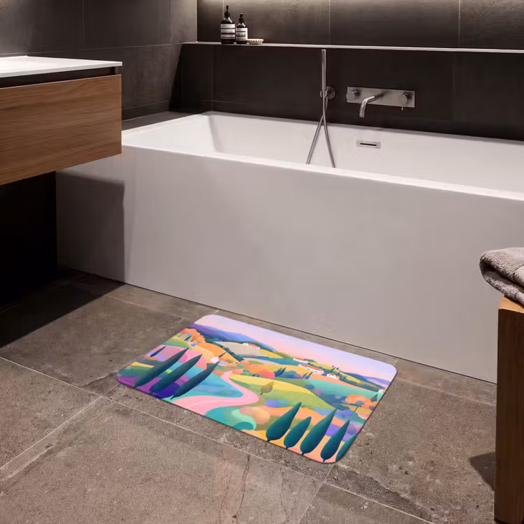 Landschap - Paars - Pastel - Huizen Badmat klein -sfeer3