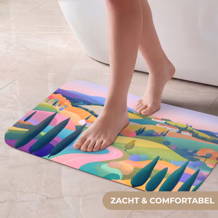 Landschap - Paars - Pastel - Huizen Badmat klein -USP_ZachtNL
