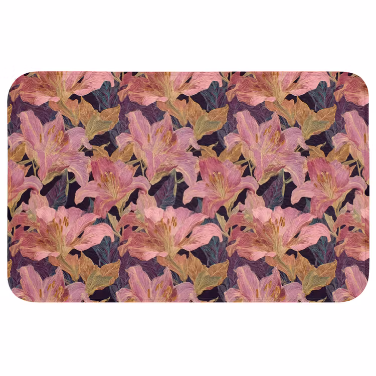 Lelies - Patroon - Roze - Goud Badmat klein 997 -3d