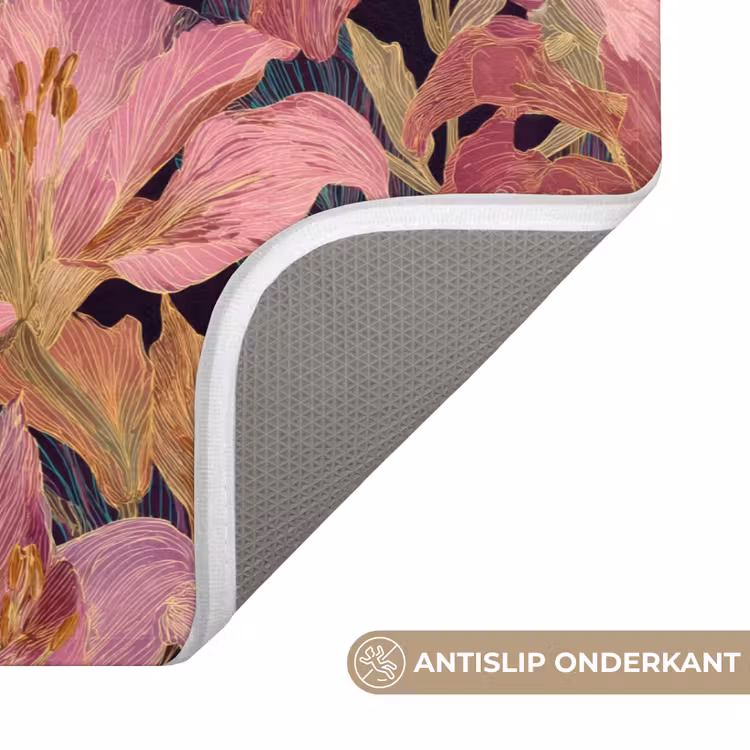 Lelies - Patroon - Roze - Goud Badmat klein 997 -USP_AntislipNL