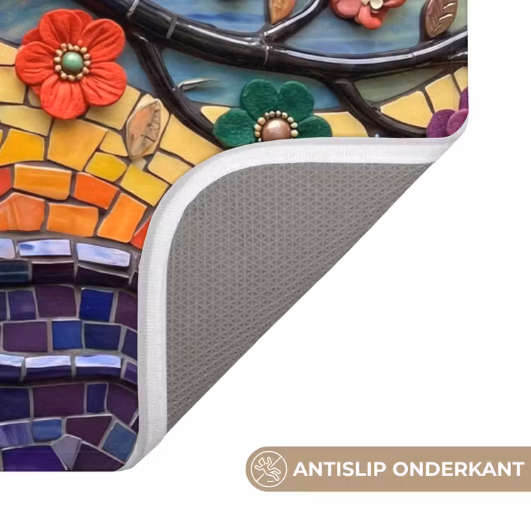 Levensboom - Mozaïek - Bloemen - Kleurrijk - Vrolijk Badmat klein -USP_AntislipNL