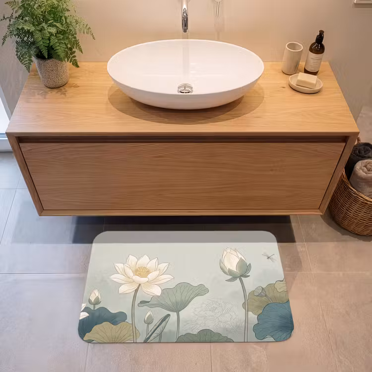Lotus - Bloemen - Groen Badmat klein -sfeer1