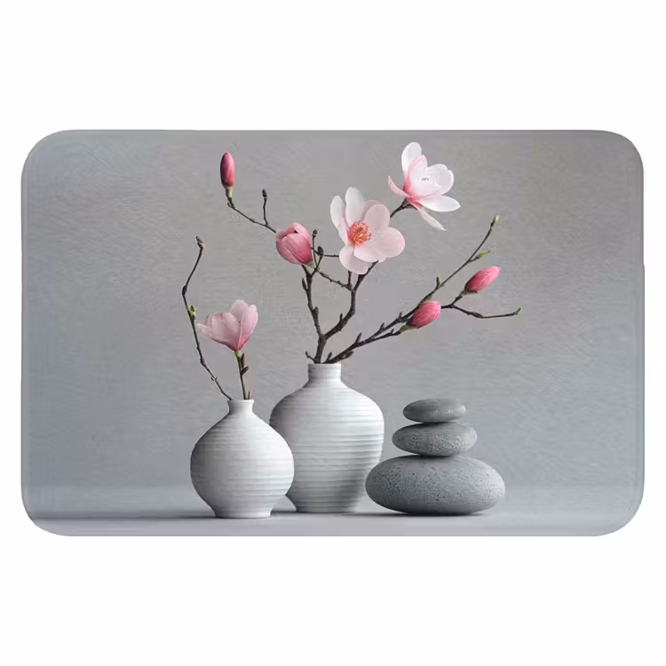 Magnolia - Bloemen - Roze - Zen stenen Badmat klein -3d