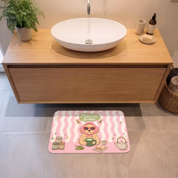Matcha - Hond - Roze - Groen Badmat klein -sfeer1