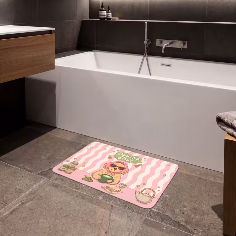 Matcha - Hond - Roze - Groen Badmat klein -sfeer3