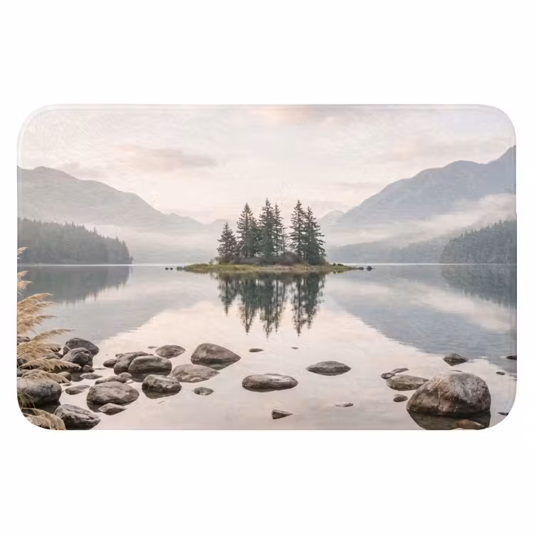 Meer - Bergen - Landschap - Groen Badmat klein -3d