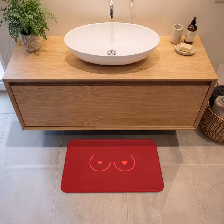 Minimalistisch - Lijnillustratie - Rood Badmat klein -sfeer1