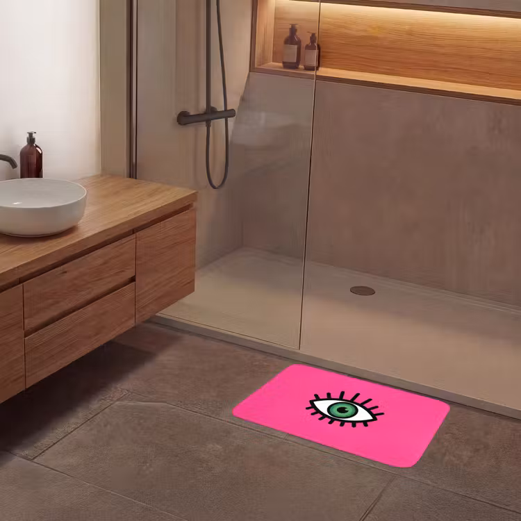 Minimalistisch - Oog - Roze Badmat klein -sfeer2