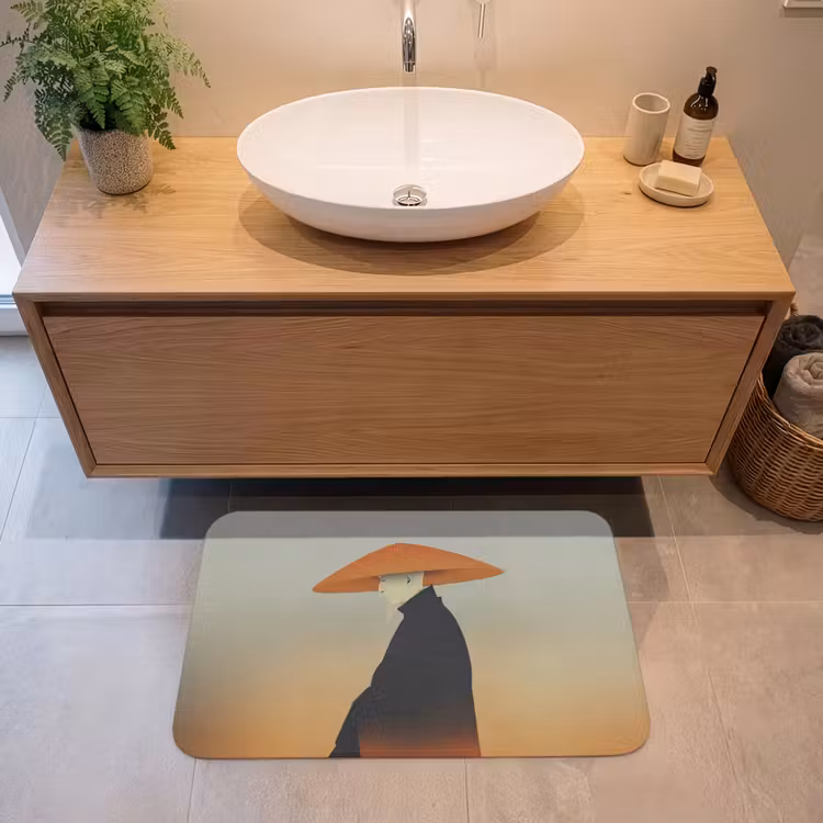 Minimalistisch - Silhouet - Oranje Badmat middel -sfeer1