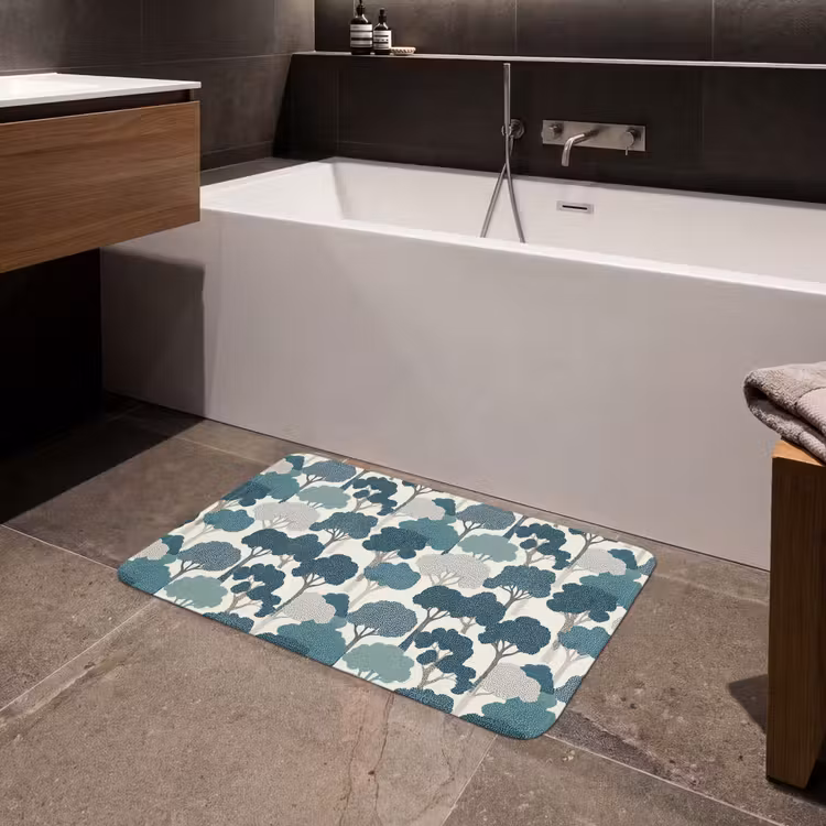 Modern - Bomen - Bos - Patroon - Blauw Badmat klein 997 -sfeer3