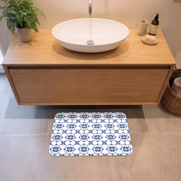 Modern - Patroon - Blauw - Roze Badmat klein 997 -sfeer1