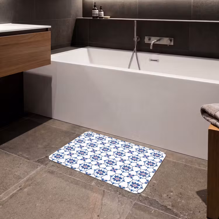 Modern - Patroon - Blauw - Roze Badmat klein 997 -sfeer3