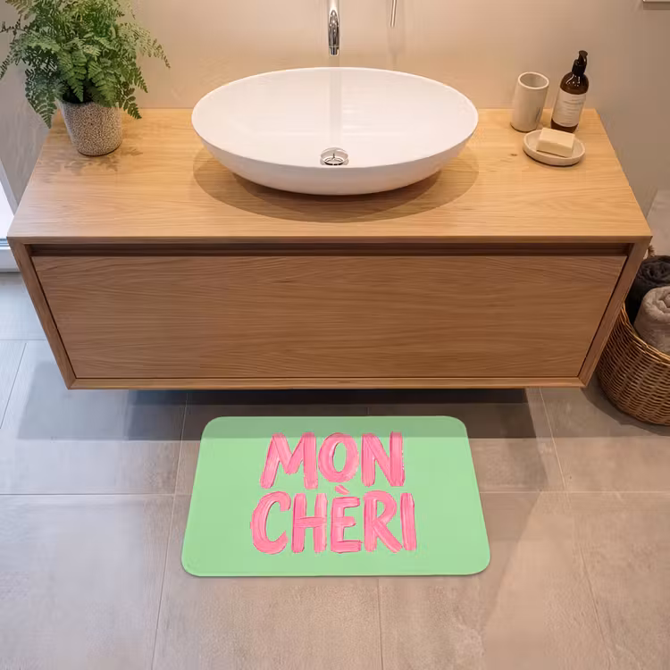 Mon cheri - Groen - Roze Badmat klein -sfeer1