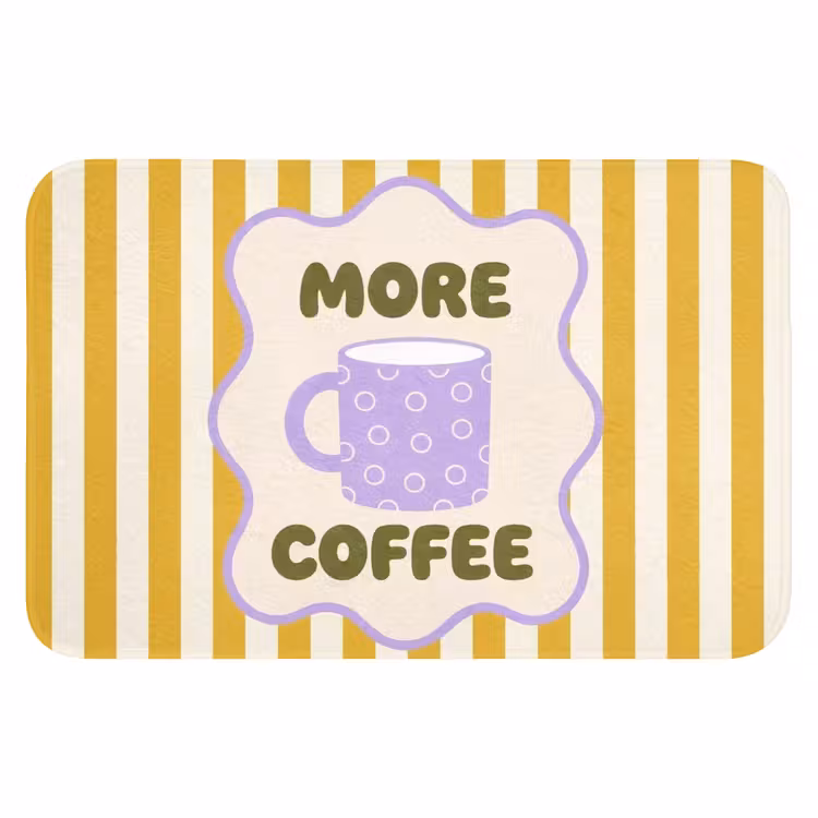More coffee - Geel - Paars - Strepen - Mok Badmat klein -3d