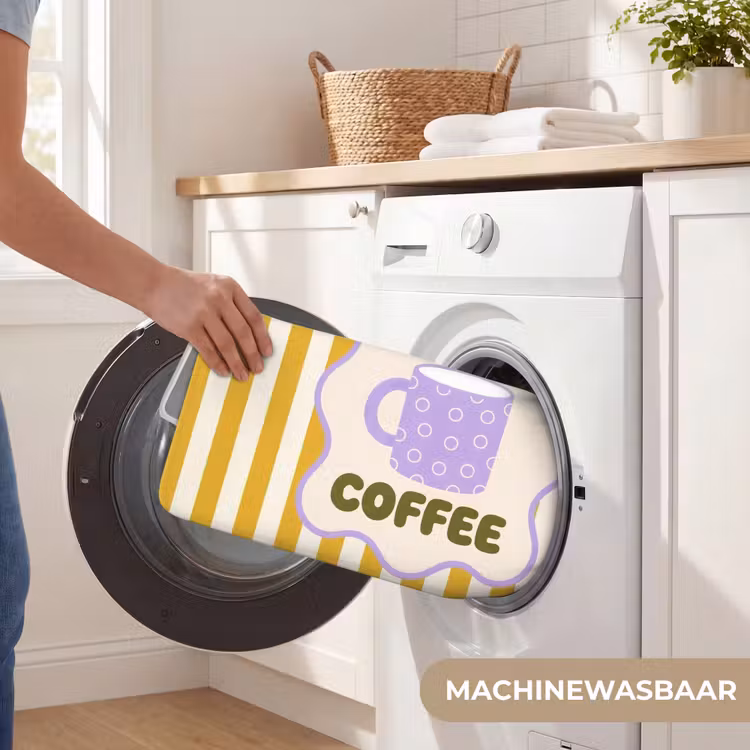 More coffee - Geel - Paars - Strepen - Mok Badmat klein -USP_WasbaarNL