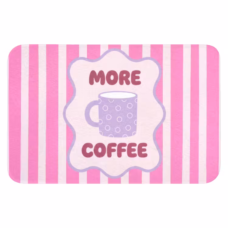 More coffee - Roze - Paars - Strepen - Mok Badmat klein -3d