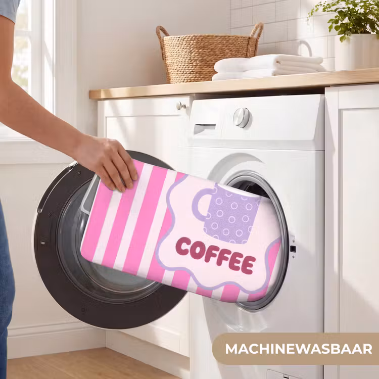 More coffee - Roze - Paars - Strepen - Mok Badmat klein -USP_WasbaarNL