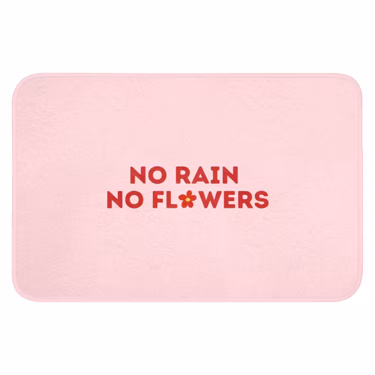 No rain no flowers - Minimalistisch - Roze - Bloem Badmat klein -3d