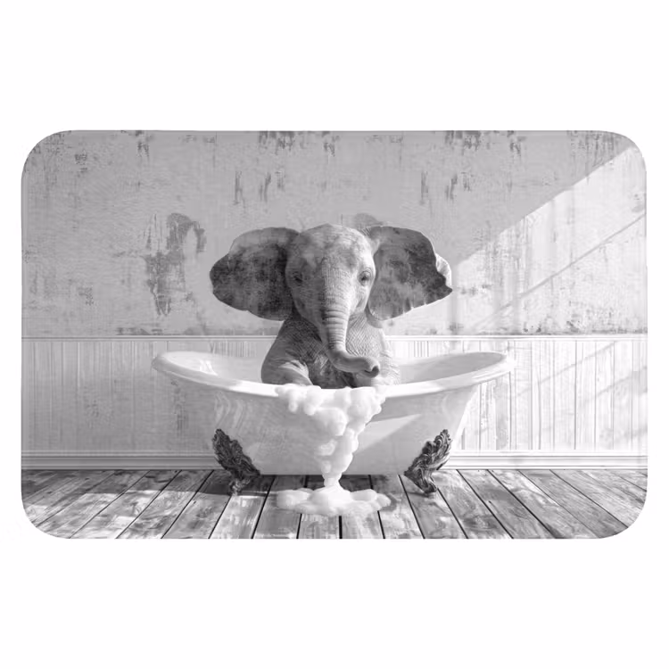 Olifant - Vintage - Dieren - Zwart - Wit Badmat klein -3d