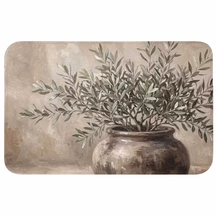 Olijfplant - Aardenpot - Abstract - Beige Badmat middel -3d