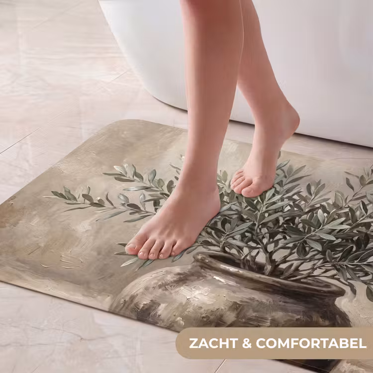 Olijfplant - Aardenpot - Abstract - Beige Badmat middel -USP_ZachtNL