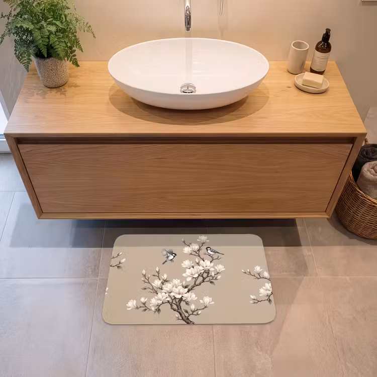 Oosters - Vogels - Beige Badmat klein -sfeer1