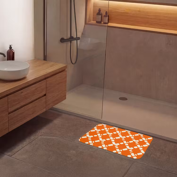Oranje - Ruitpatroon - Wit Badmat klein 997 -sfeer2