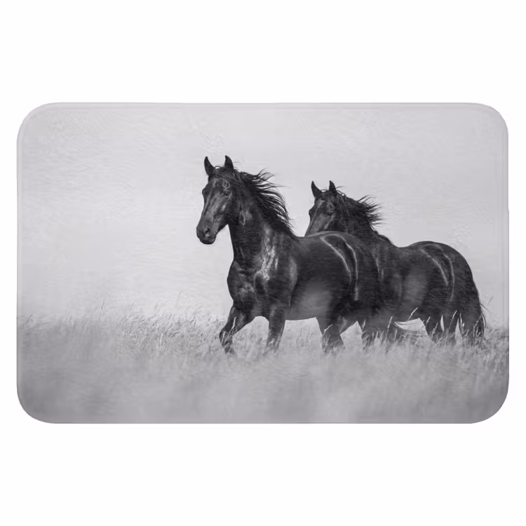 Paarden - Gras - Zwart - Wit Badmat klein -3d