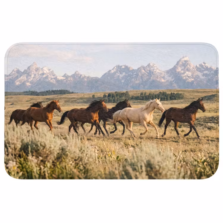 Paarden - Kudde - Bergen - Vrijheid - Wild Badmat klein -3d