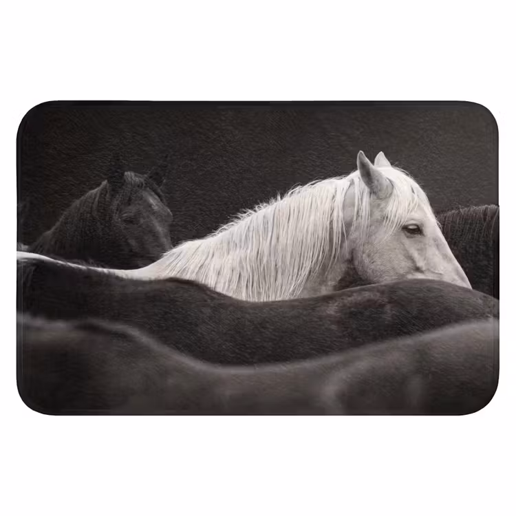 Paarden - Zwart - Wit - Kudde Badmat klein -3d