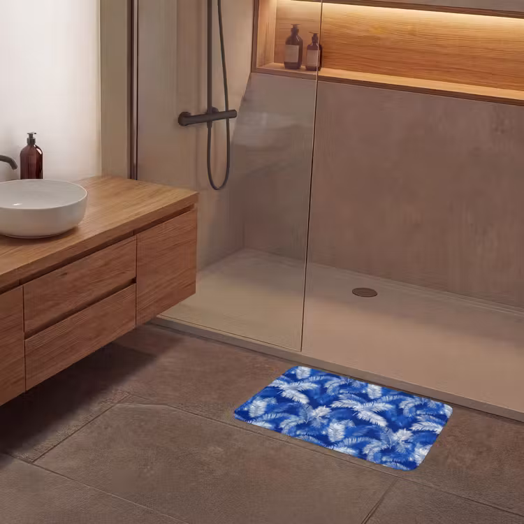 Palmblad - Patroon - Blauw Badmat klein 997 -sfeer2