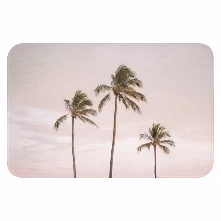Palmbomen - Zonsondergang - Roze Badmat klein -3d