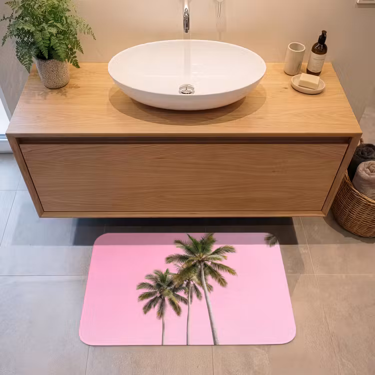 Palmboom - Tropisch - Pink Badmat klein -sfeer1