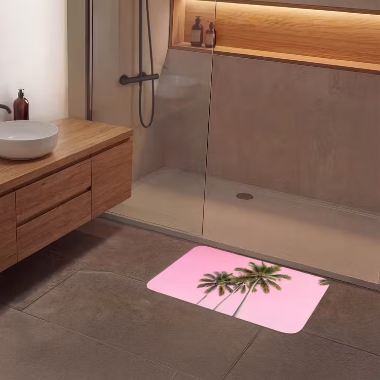 Palmboom - Tropisch - Pink Badmat klein -sfeer2