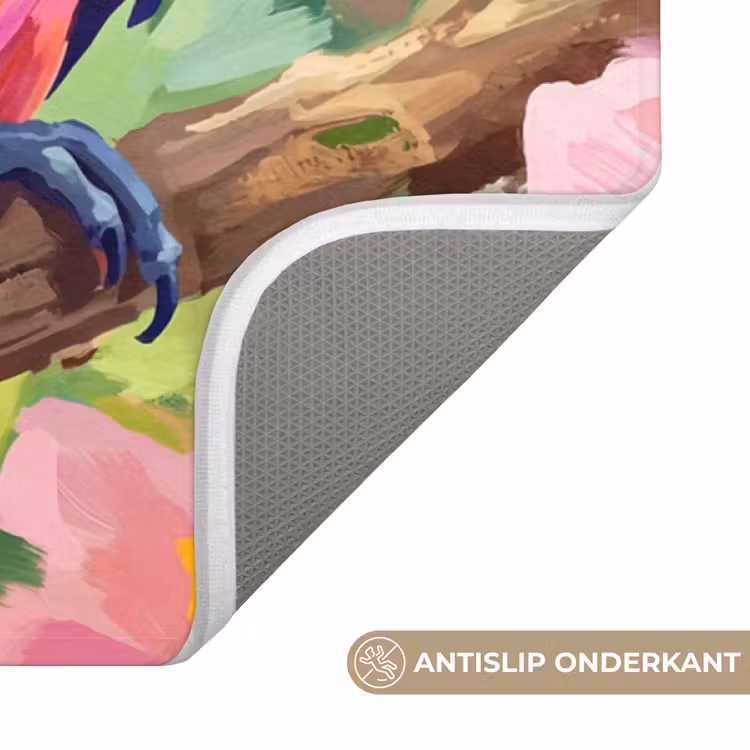 Papagaai - Hibiscusbloemen - Kleurrijk Badmat middel -USP_AntislipNL