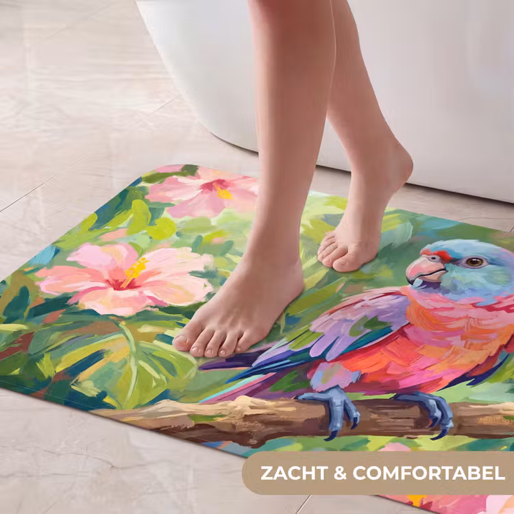 Papagaai - Hibiscusbloemen - Kleurrijk Badmat middel -USP_ZachtNL