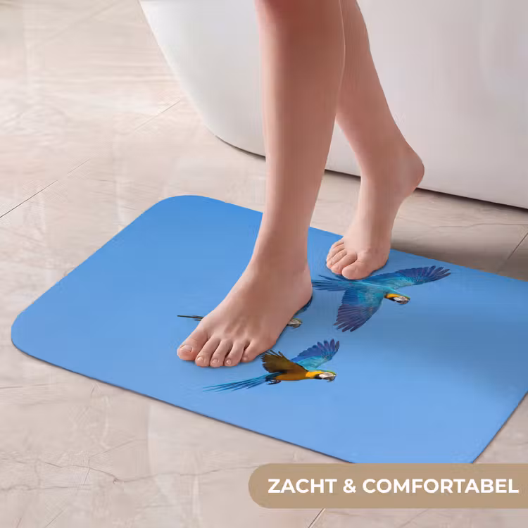 Papagaai - Vliegen - Blauw - Geel Badmat klein -USP_ZachtNL