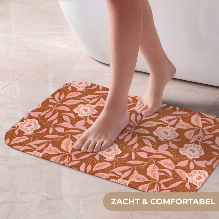 Patroon - Bladeren - Terracotta Badmat klein 997 -USP_ZachtNL