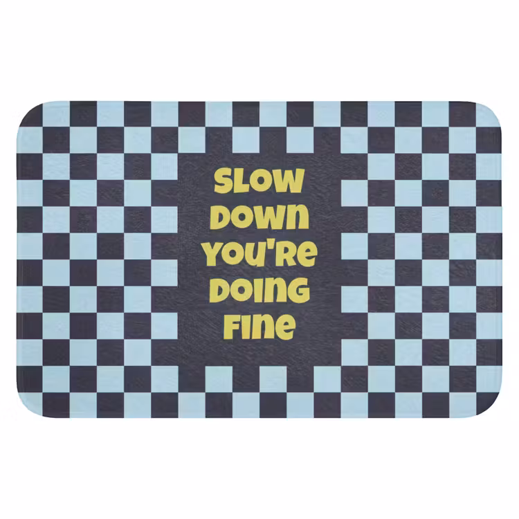 Patroon - Geblok - Blauw - Slow down you're doing fine Badmat klein -3d