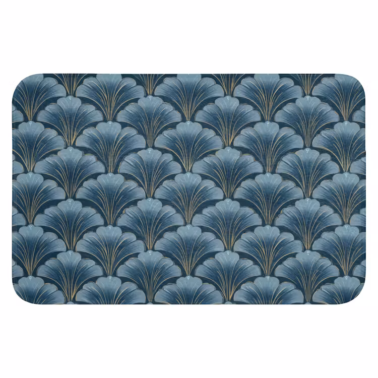 Patroon - Ginkgoblad - Blauw Badmat klein 997 -3d