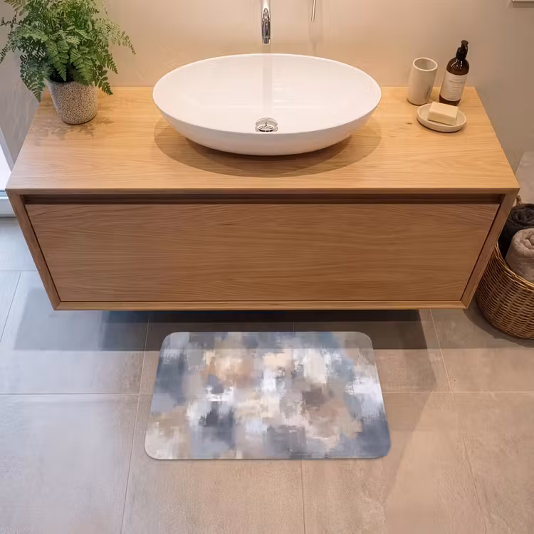 Penseelstreken - Schilderij - Beige Badmat klein -sfeer1