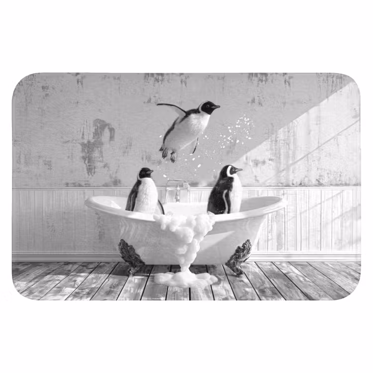 Pinguïns - Vintage - Dieren - Zwart - Wit Badmat klein -3d
