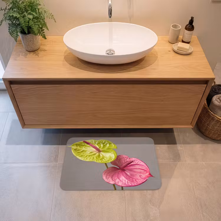 Planten - Anthurium - Groen - Roze Badmat klein -sfeer1
