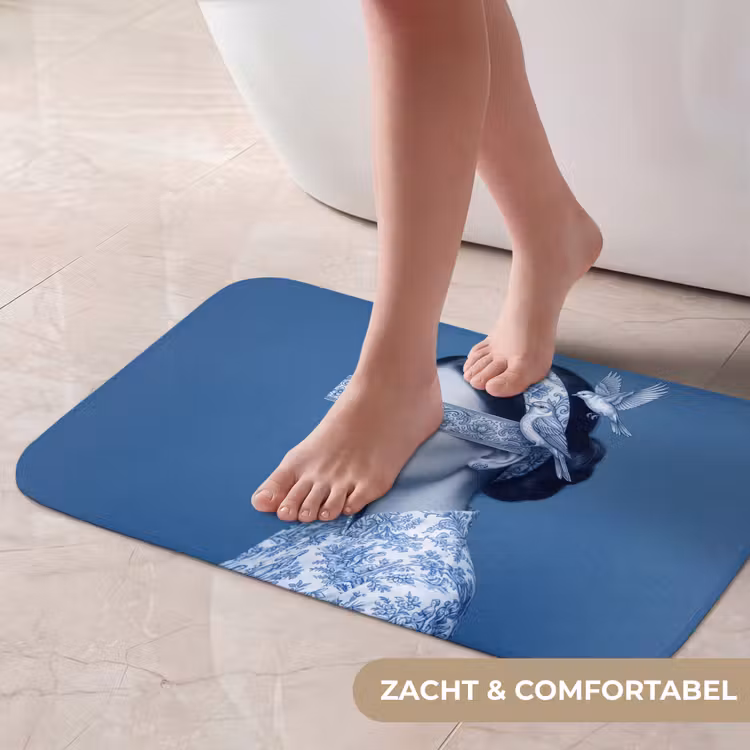 Portret - Klassiek - Wit - Blauw Badmat klein -USP_ZachtNL