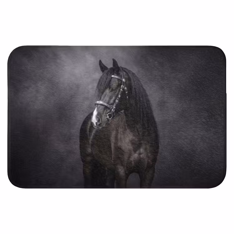 Portret - Paard - Zwart Badmat klein -3d