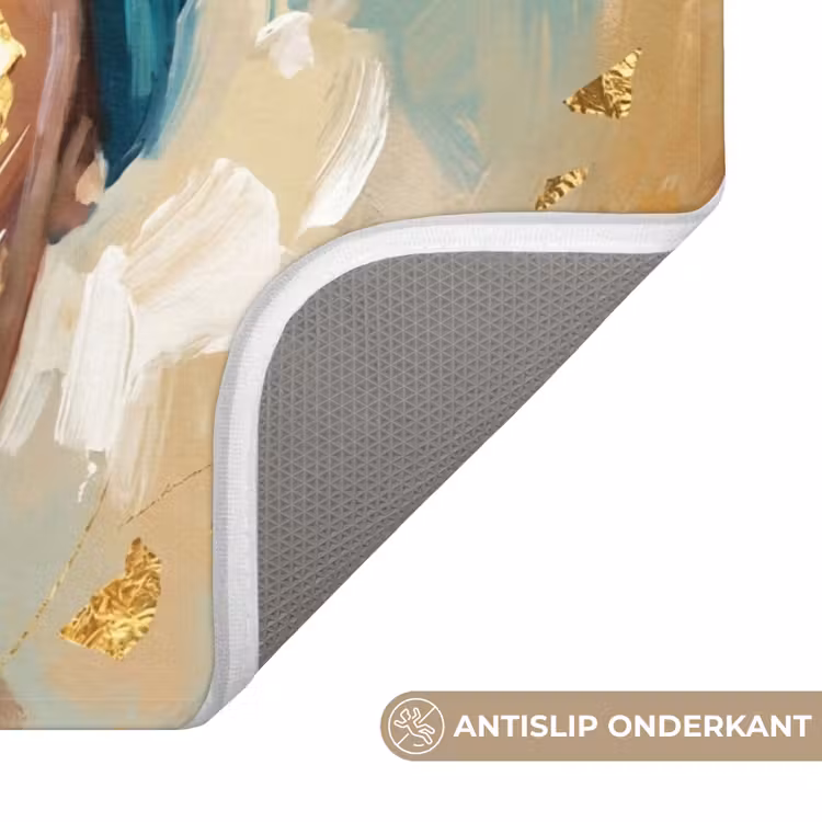 Portret - Vrouw - Schilderij - Blauw - Goud - Expressief Badmat klein -USP_AntislipNL