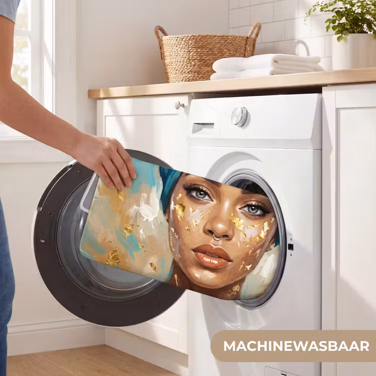 Portret - Vrouw - Schilderij - Blauw - Goud - Expressief Badmat klein -USP_WasbaarNL