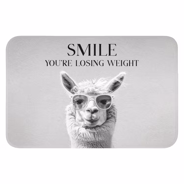 Quotes - Lama - Smile - Spreuken - Grijs Badmat klein -3d