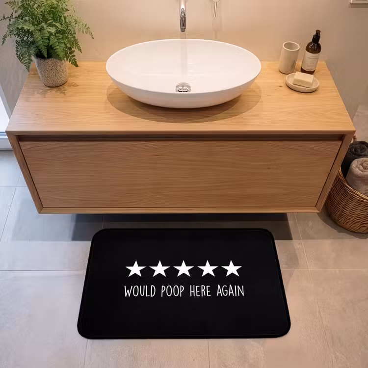 Quotes - Would poop here again - Humor - Zwart - Spreuk Badmat middel -sfeer1