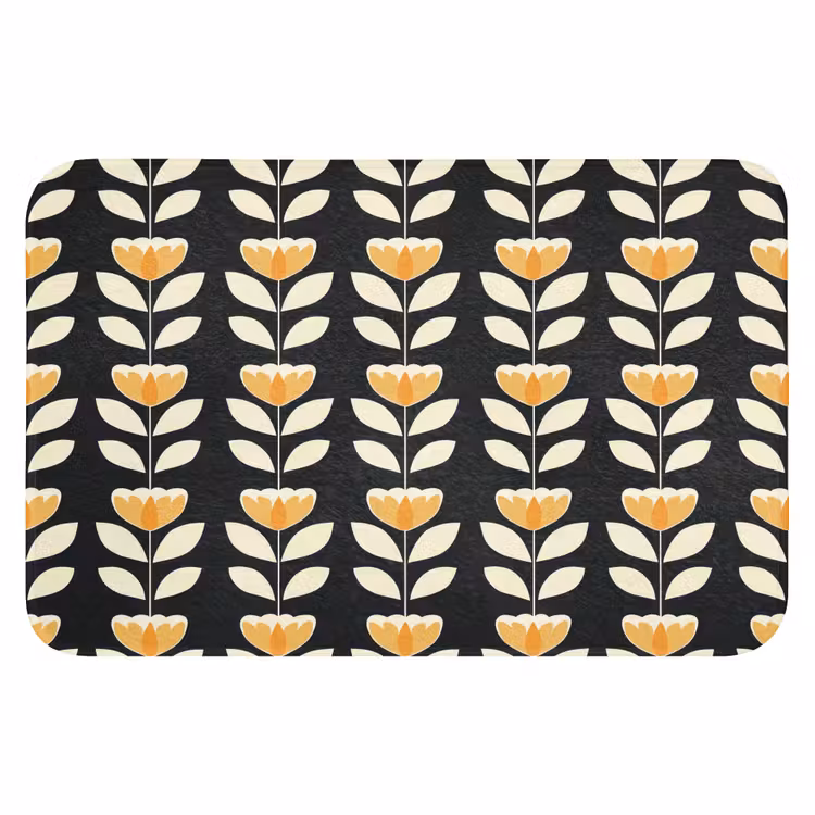 Retro - Bloem - Zwart - Okergeel Badmat klein 997 -3d